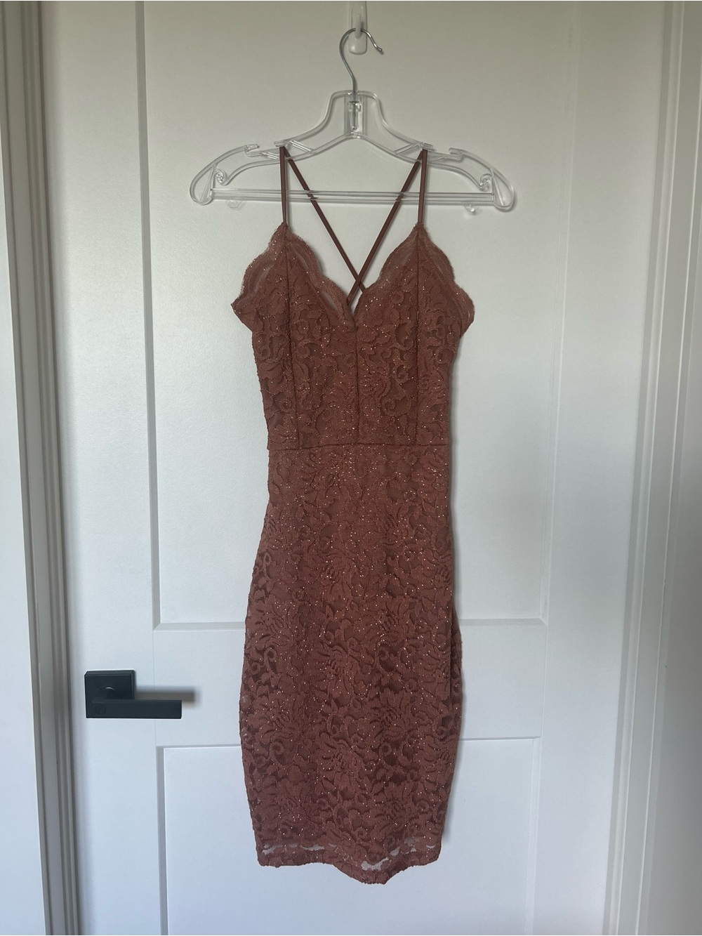 Lace Bodycon Spaghetti Strap Dress in Dusty Rose